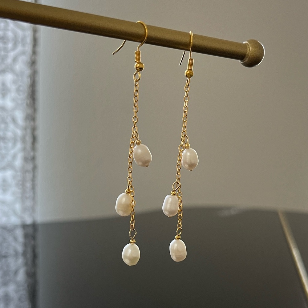 Handcrafted Pearl Drop Earrings - Picture 2 of 2